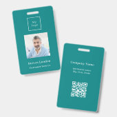 Badge Code QR du nom de la photo sarcelle logo d'entrepr (Avant & arrière)
