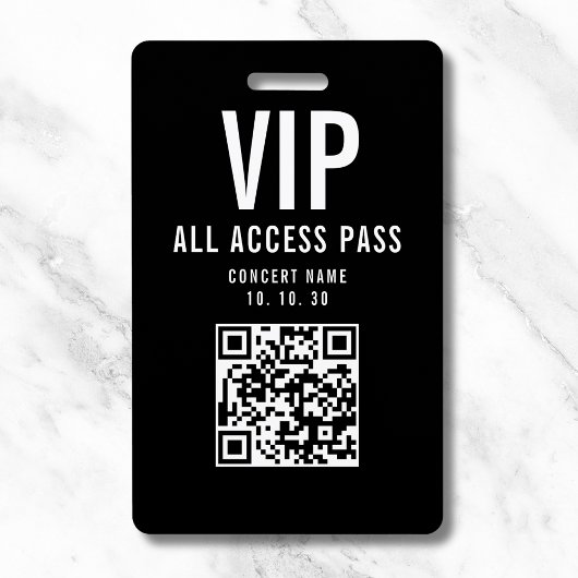 Badge Code QR du Pass All Access VIP Noir Blanc pour Con