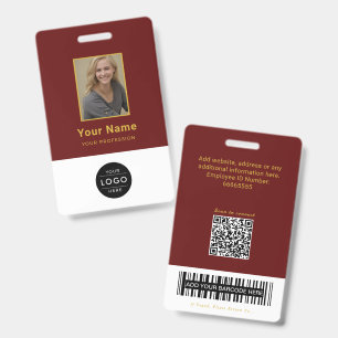 Badge Code QR élégant bordeaux Carte d'identité universi