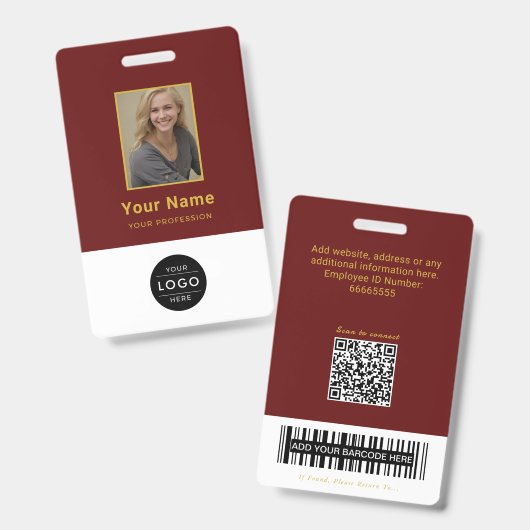 Badge Code QR élégant bordeaux Carte d'identité universi (Avant & arrière)