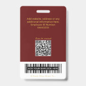 Badge Code QR élégant bordeaux Carte d'identité universi (Arrière)