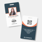 Badge Code QR Employé d'Entreprise Bleu Orange (Avant & arrière)