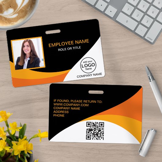 Badge Code QR Employé d'Entreprise Orange Jaune