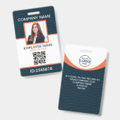 Badge Code QR employé d'entreprise photo bleu orange (Avant & arrière)