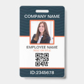 Badge Code QR employé d'entreprise photo bleu orange (Avant)