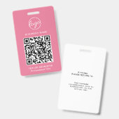 Badge Code QR employé rose simple (Avant & arrière)
