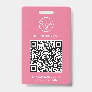 Badge Code QR employé rose simple