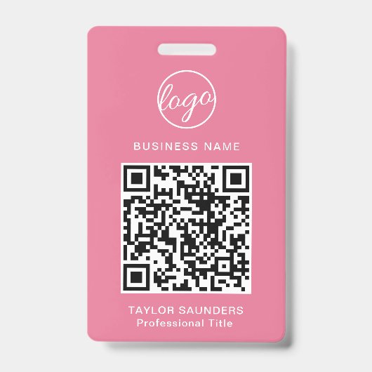 Badge Code QR employé rose simple (Avant)