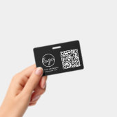 Badge Code QR employé simple noir d'identification (Manuel / portable)