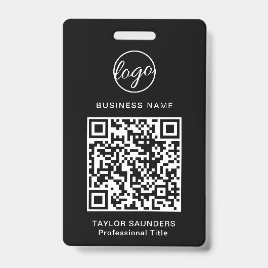 Badge Code QR employé simple noir ID (Avant)