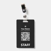 Badge Code QR employé tout noir, Code barre, Logo, Nom (Avant avec clip)