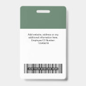 Badge Code QR employé vert sauge, code-barres, logo, nom (Arrière)