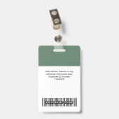 Badge Code QR employé vert sauge, code-barres, logo, nom (Arrière avec clip)