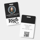 Badge Code QR Et Logo De L'Entreprise Photo Noire Identi (Avant & arrière)