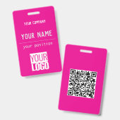 Badge code QR et logo rose chaud (Avant & arrière)