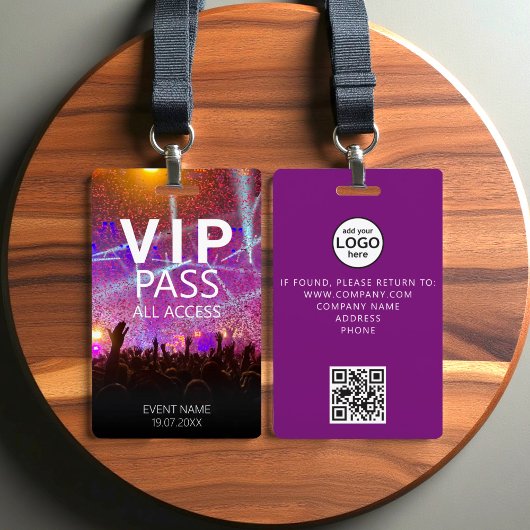 Badge Code QR événement personnalisé VIP Confetti Violet
