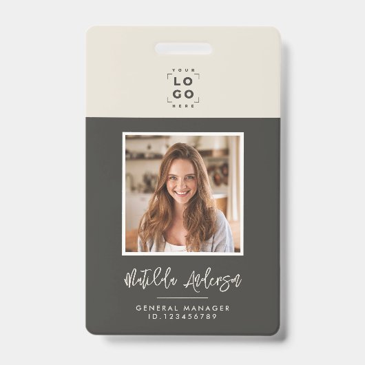 Badge Code QR gris beige moderne photo minimale abstrait (Avant)