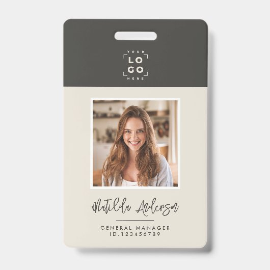 Badge Code QR gris beige moderne photo minimale abstrait (Avant)