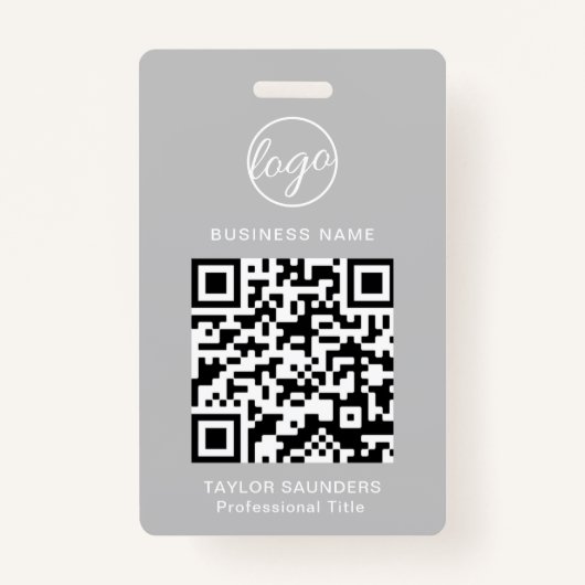 Badge Code QR gris clair simple ID employé (Devant)