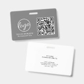 Badge Code QR gris simple ID employé (Avant & arrière)