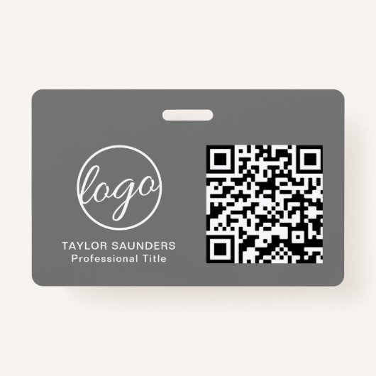 Badge Code QR gris simple ID employé (Devant)