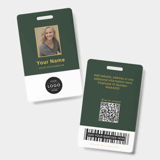 Badge Code QR ID Code-barres Or Vert Forêt Luxe (Avant & arrière)