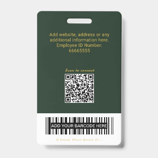 Badge Code QR ID Code-barres Or Vert Forêt Luxe (Arrière)