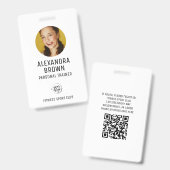 Badge Code QR ID Logo Blanc Simple Photo Accès (Avant & arrière)