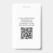 Badge Code QR ID Logo Blanc Simple Photo Accès (Arrière)