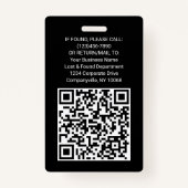 Badge Code QR Logo de l'entreprise Photo de l'employé no (Dos)
