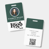 Badge Code QR Logo de l'entreprise Photo vert foncé Iden (Avant & arrière)