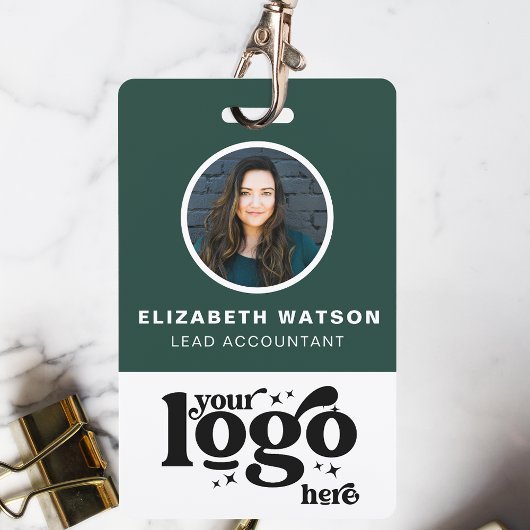 Badge Code QR Logo de l'entreprise Photo vert foncé Iden