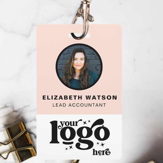 Badge Code QR Logo de l'entreprise Pink Photo Blush ID d