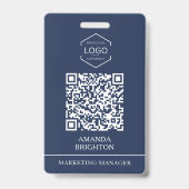 Badge Code QR Logo Entreprise Blanc Bleu Marine (Avant)