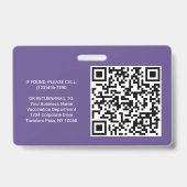 Badge Code QR Logo Photo ID employé Vaccin Pass Violet (Dos)