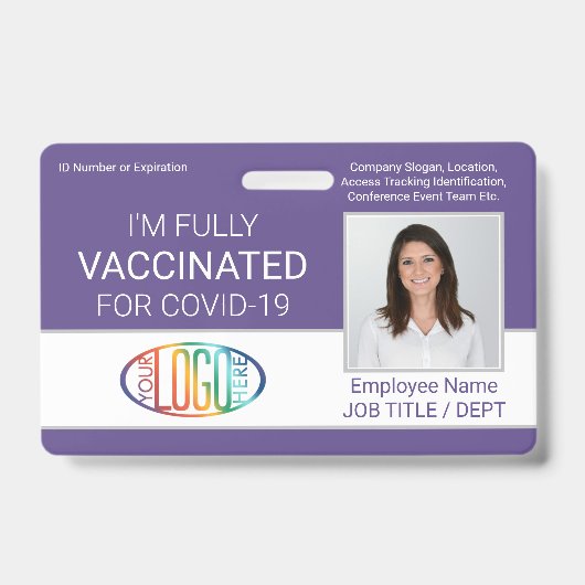 Badge Code QR Logo Photo ID employé Vaccin Pass Violet (Face)