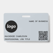 Badge Code QR Logo Professionnel Entreprise Bleu Nom (Avant)