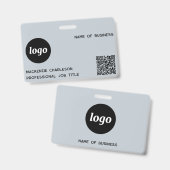 Badge Code QR Logo Professionnel Entreprise Bleu Nom (Avant & arrière)