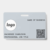 Badge Code QR Logo Professionnel Entreprise Bleu Nom (Avant)