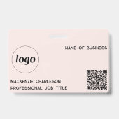 Badge Code QR Logo Professionnel Entreprise Rose Blush N (Avant)