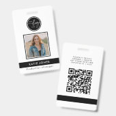 Badge Code QR noir blanc logo personnalisé ID photo empl (Recto et verso)