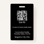 Badge Code QR noir pour l'ID d'entreprise employé Logo p (Dos)
