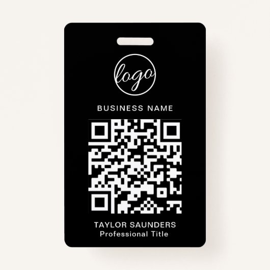 Badge Code QR noir simple ID employé (Devant)