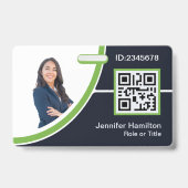 Badge Code QR Nom de l'employé d'entreprise Photo Vert (Avant)