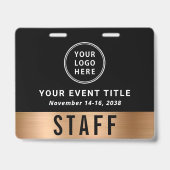 Badge Code QR Passe d'accès Événement Noir Or Luxe Logo (Avant)