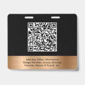 Badge Code QR Passe d'accès Événement Noir Or Luxe Logo (Arrière)