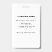 Badge Code QR personnalisé - ID employé - Entreprise Pho (Arrière)