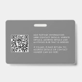 Badge Code QR personnalisé Logo photo Gris Code employé  (Arrière)