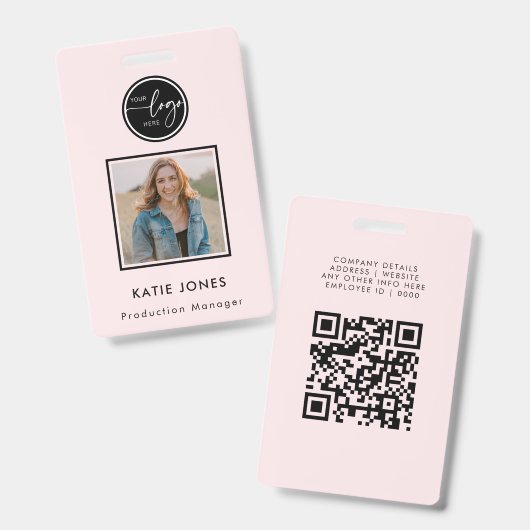 Badge Code QR personnalisé noir et rose Logo de l'entrep (Avant & arrière)
