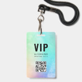 Badge Code QR personnalisé Pastel Rainbow VIP All Access (Avant avec lanière)